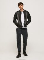 Men Black Pepe Jeans Lamb Leather Biker Jacket 60J40835 - Image 2