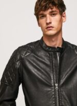 Men Black Pepe Jeans Lamb Leather Biker Jacket 60J40835 - Image 3
