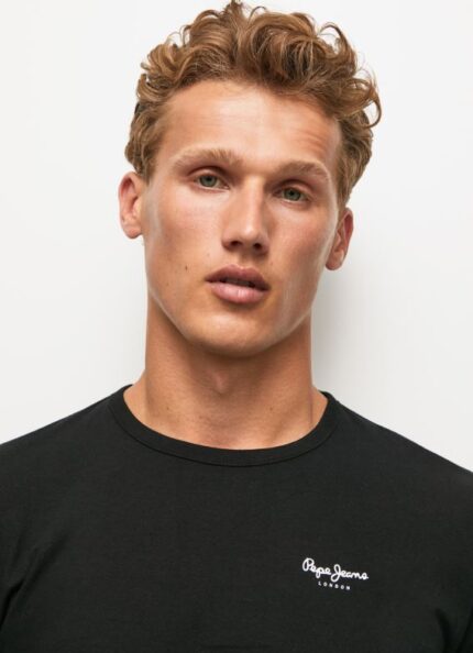 Men Black Pepe Jeans Long-Sleeved Cotton T-Shirt 60J401008