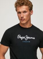 Men Black Pepe Jeans Printed Logo Cotton T-Shirt 60J401000