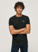 Men Black Pepe Jeans Printed Logo Cotton T-Shirt 60J401012
