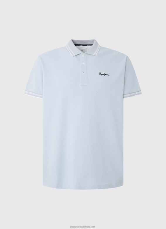 Men Bleach Blue Pepe Jeans Embroidered Logo Pique Polo Shirt 60J401080 - Image 5