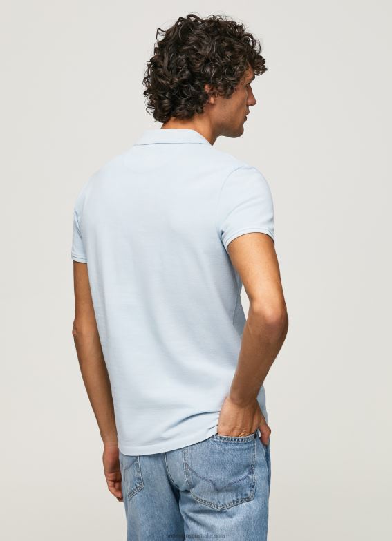 Men Bleach Blue Pepe Jeans Embroidered Logo Pique Polo Shirt 60J401096 - Image 4