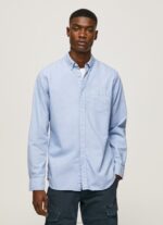 Men Bleach Blue Pepe Jeans Fabio Regular Fit Oxford Shirt 60J401027