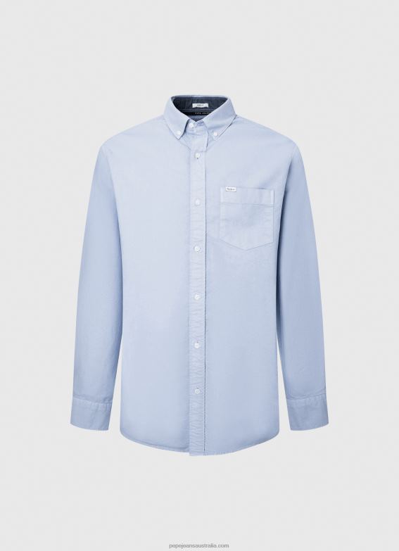 Men Bleach Blue Pepe Jeans Fabio Regular Fit Oxford Shirt 60J401027 - Image 5