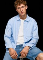 Men Bleach Blue Pepe Jeans Lambert Fil A Fil Straight Fit Shirt 60J401030