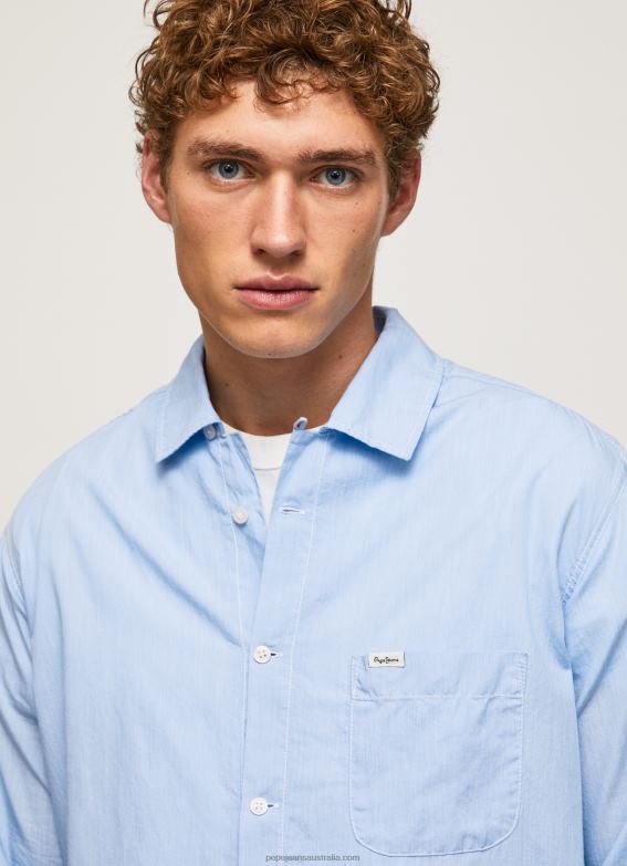 Men Bleach Blue Pepe Jeans Lambert Fil A Fil Straight Fit Shirt 60J401030 - Image 4