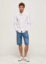 Men Bleach Blue Pepe Jeans Larry Slim Fit Poplin Shirt 60J401028 - Image 2