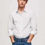 Men Bleach Blue Pepe Jeans Lawrence Slim Fit Poplin Shirt 60J401050