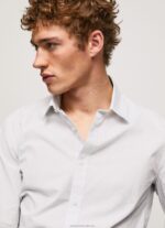 Men Bleach Blue Pepe Jeans Lawrence Slim Fit Poplin Shirt 60J401050 - Image 3
