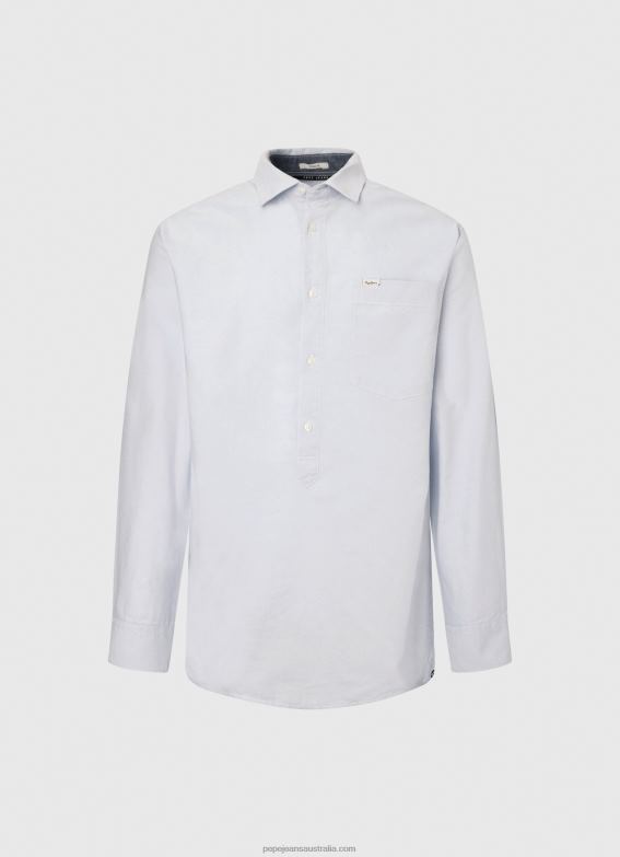 Men Bleach Blue Pepe Jeans Lawson Regular Fit Oxford Shirt 60J401052 - Image 5