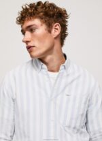 Men Bleach Blue Pepe Jeans Lucius Slim Striped Oxford Shirt 60J401026 - Image 5
