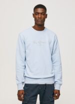 Men Bleach Blue Pepe Jeans Printed Logo Cotton Jumper 60J40876 - Image 3