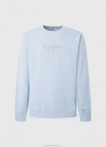 Men Bleach Blue Pepe Jeans Printed Logo Cotton Jumper 60J40876 - Image 5
