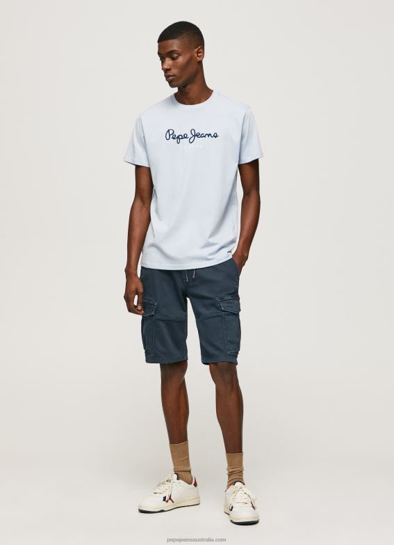 Men Bleach Blue Pepe Jeans Printed Logo Cotton T-Shirt 60J40933 - Image 2