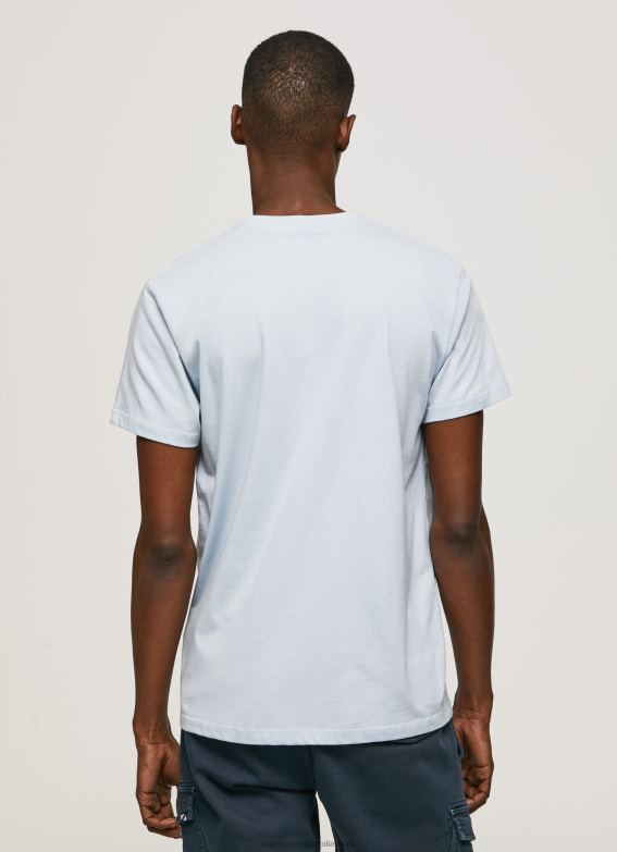 Men Bleach Blue Pepe Jeans Printed Logo Cotton T-Shirt 60J40933 - Image 4