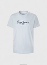 Men Bleach Blue Pepe Jeans Printed Logo Cotton T-Shirt 60J40933 - Image 5