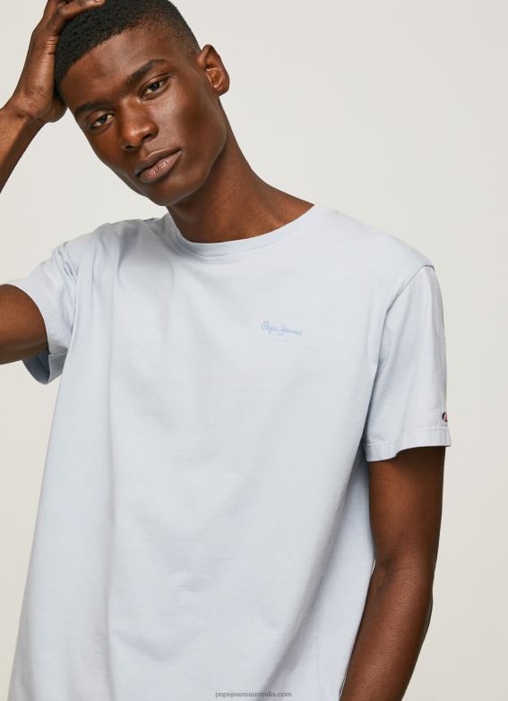 Men Bleach Blue Pepe Jeans Printed Logo Cotton T-Shirt 60J40947 - Image 3