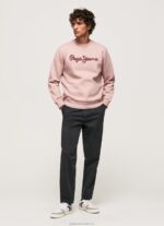 Men Bleach Pink Pepe Jeans Embroidered Logo Cotton Jumper 60J40882 - Image 2