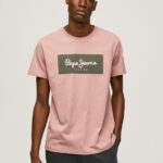 Men Bleach Pink Pepe Jeans Embroidered Logo Cotton T-Shirt 60J40926