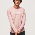 Men Bleach Pink Pepe Jeans Printed Logo Cotton T-Shirt 60J40915