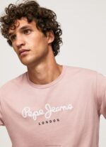 Men Bleach Pink Pepe Jeans Printed Logo Cotton T-Shirt 60J40915 - Image 3