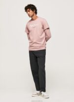 Men Bleach Pink Pepe Jeans Printed Logo Cotton T-Shirt 60J40917