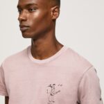 Men Bleach Pink Pepe Jeans Washed And Dyed Cotton T-Shirt 60J40928