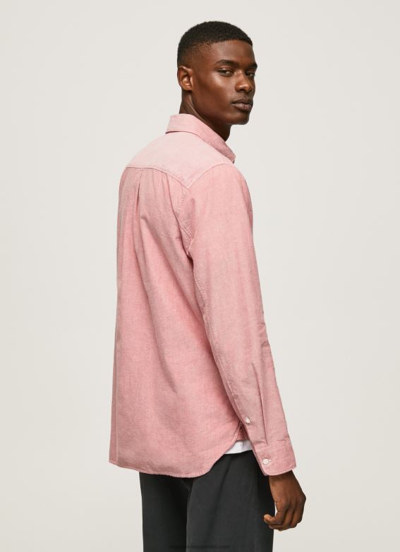 Men Cloudy Pink Pepe Jeans Lowell Regular Fit Oxford Shirt 60J401048 - Image 4