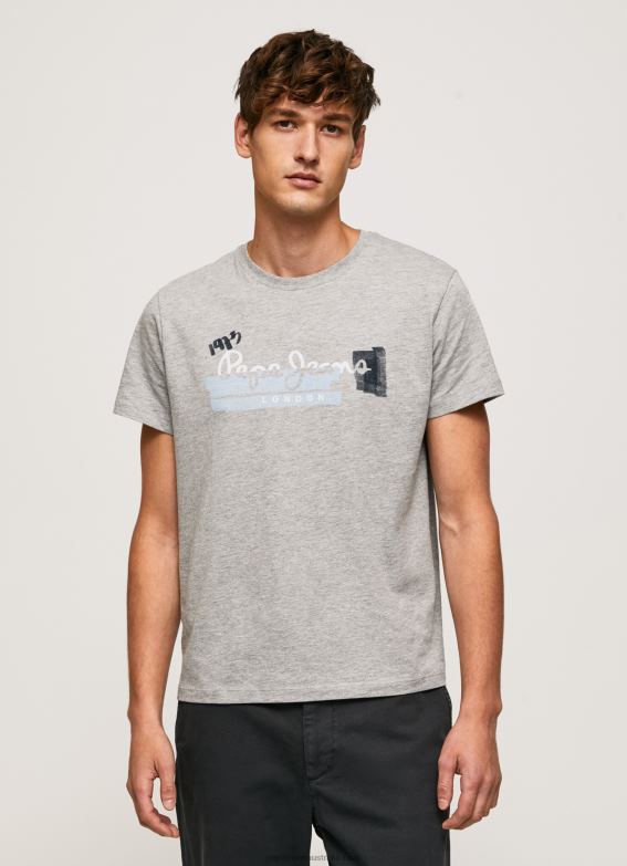 Men Grey Marl Pepe Jeans Cotton T-Shirt With Brushes Logo 60J40931 - Image 3