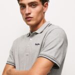 Men Grey Marl Pepe Jeans Embroidered Logo Pique Polo Shirt 60J401077