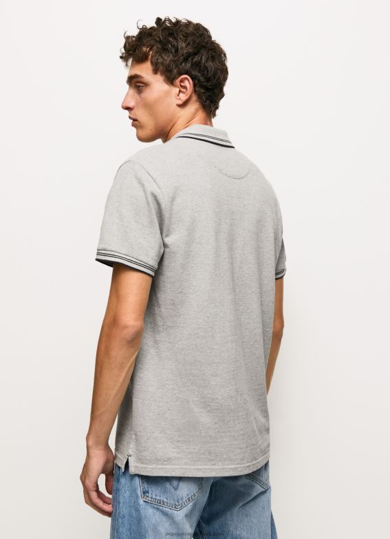 Men Grey Marl Pepe Jeans Embroidered Logo Pique Polo Shirt 60J401077 - Image 4