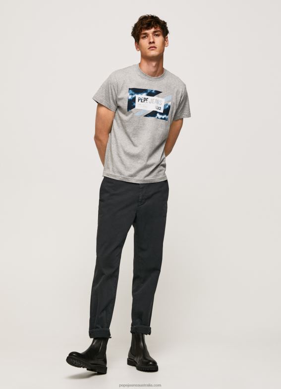 Men Grey Marl Pepe Jeans Flag Print Cotton T-Shirt 60J40957 - Image 2