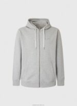 Men Grey Marl Pepe Jeans Logo Print Zipped Jumper 60J40883 - Image 5