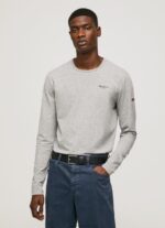 Men Grey Marl Pepe Jeans Long-Sleeved Cotton T-Shirt 60J401006