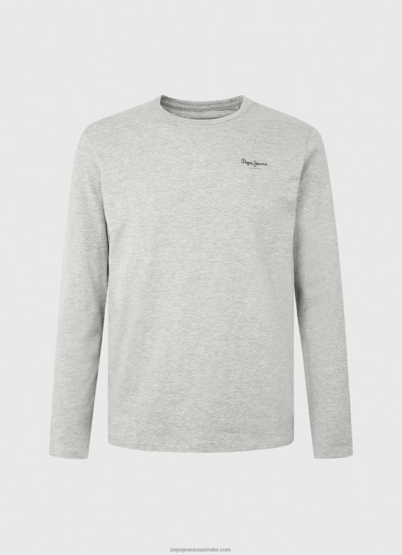 Men Grey Marl Pepe Jeans Long-Sleeved Cotton T-Shirt 60J401006 - Image 5