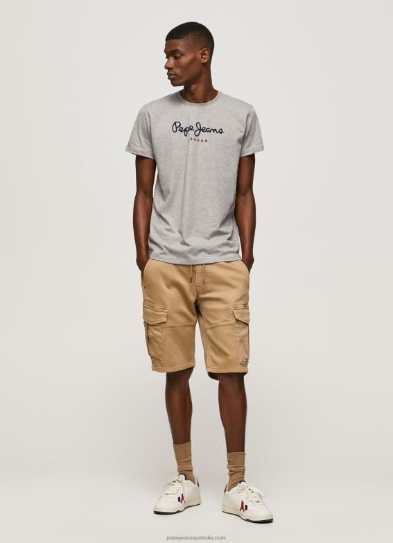 Men Grey Marl Pepe Jeans Printed Logo Cotton T-Shirt 60J401001 - Image 2