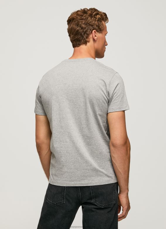 Men Grey Marl Pepe Jeans Printed Logo Cotton T-Shirt 60J401001 - Image 4