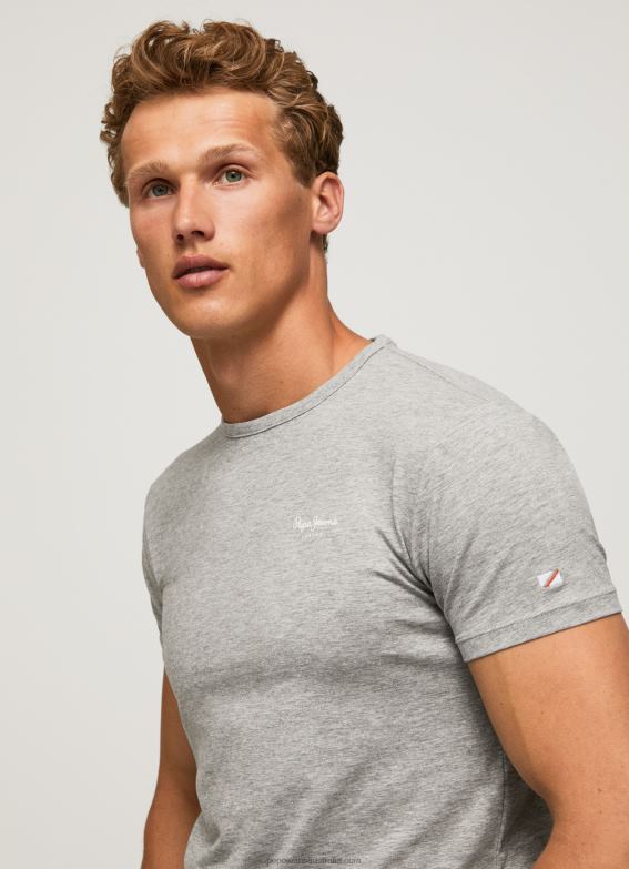 Men Grey Marl Pepe Jeans Printed Logo Cotton T-Shirt 60J401013 - Image 2
