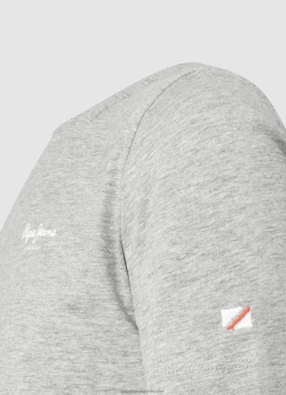 Men Grey Marl Pepe Jeans Printed Logo Cotton T-Shirt 60J401013 - Image 5