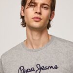 Men Grey Marl Pepe Jeans Printed Logo Cotton T-Shirt 60J401017