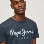 Men Indigo Pepe Jeans Essentialenim N Printed Logo T-Shirt 60J401015