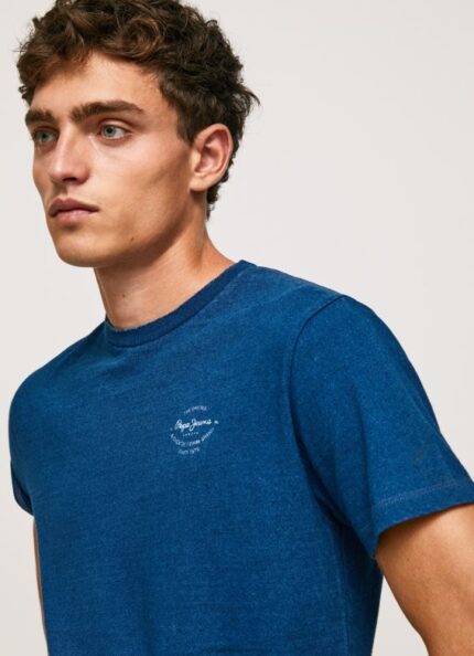 Men Indigo Pepe Jeans Printed Logo Cotton T-Shirt 60J40968