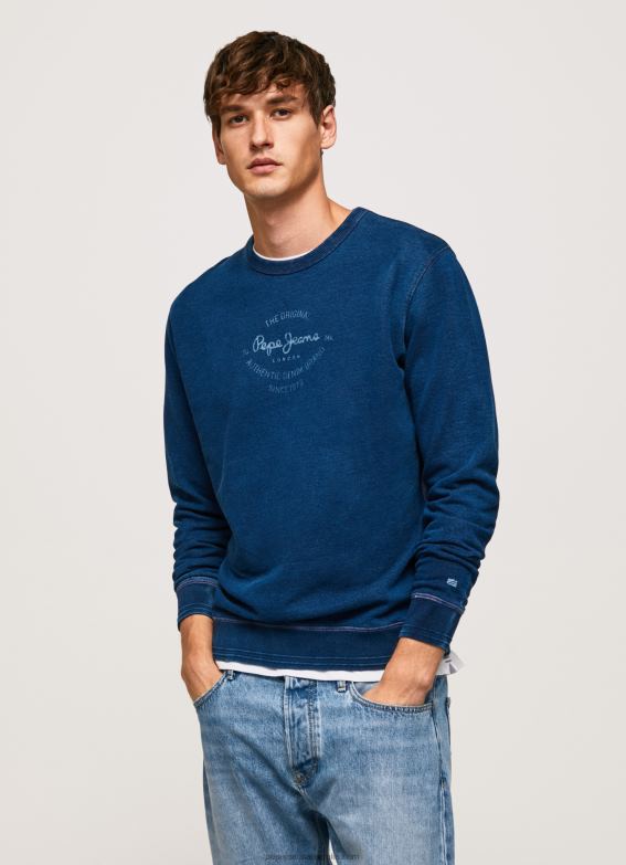 men_indigo_pepe_jeans_rounded_collar_cotton_jumper_60j40868.jpg Men Indigo Pepe Jeans Rounded Collar Cotton Jumper 60J40868 - Image 1