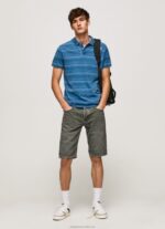 Men Indigo Pepe Jeans Striped Printed Cotton Polo Shirt 60J401083 - Image 2