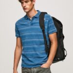 Men Indigo Pepe Jeans Striped Printed Cotton Polo Shirt 60J401083