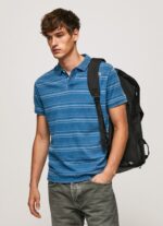 Men Indigo Pepe Jeans Striped Printed Cotton Polo Shirt 60J401083