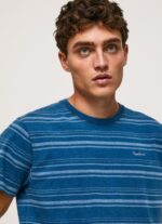 Men Indigo Pepe Jeans Striped Printed Cotton T-Shirt 60J40966