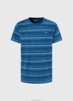 Men Indigo Pepe Jeans Striped Printed Cotton T-Shirt 60J40966 - Image 5