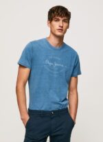 Men Light Blue Pepe Jeans Printed Logo Cotton T-Shirt 60J40967 - Image 3